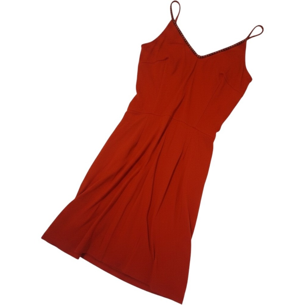 Color Block Red Beaded Trim Surplice Mini Dress Pockets Viscose Blend 6126132